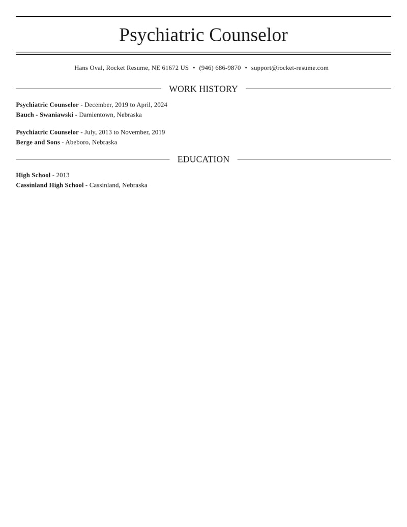 psychiatric counselor misc resume elegant template 1 ele