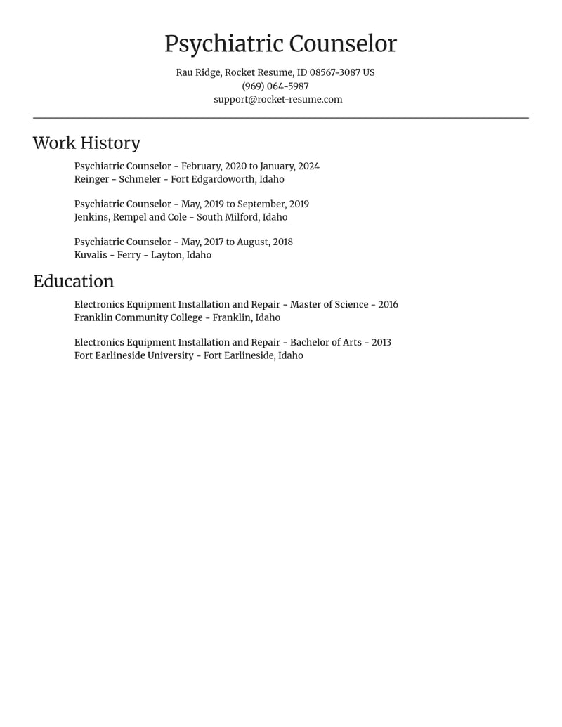 psychiatric counselor misc resume focal point template 1 foc