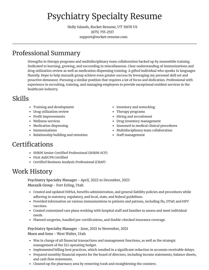 psychiatry specialty manager misc resume focal point template 0 foc