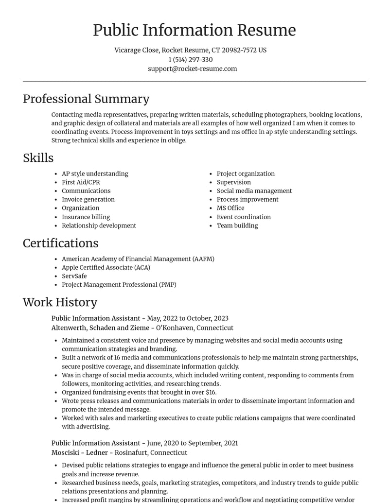 public information assistant misc resume focal point template 1 foc