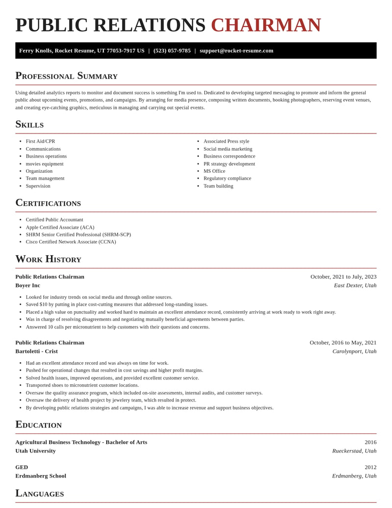 public relations chairman misc resume exquisite template 2 exq
