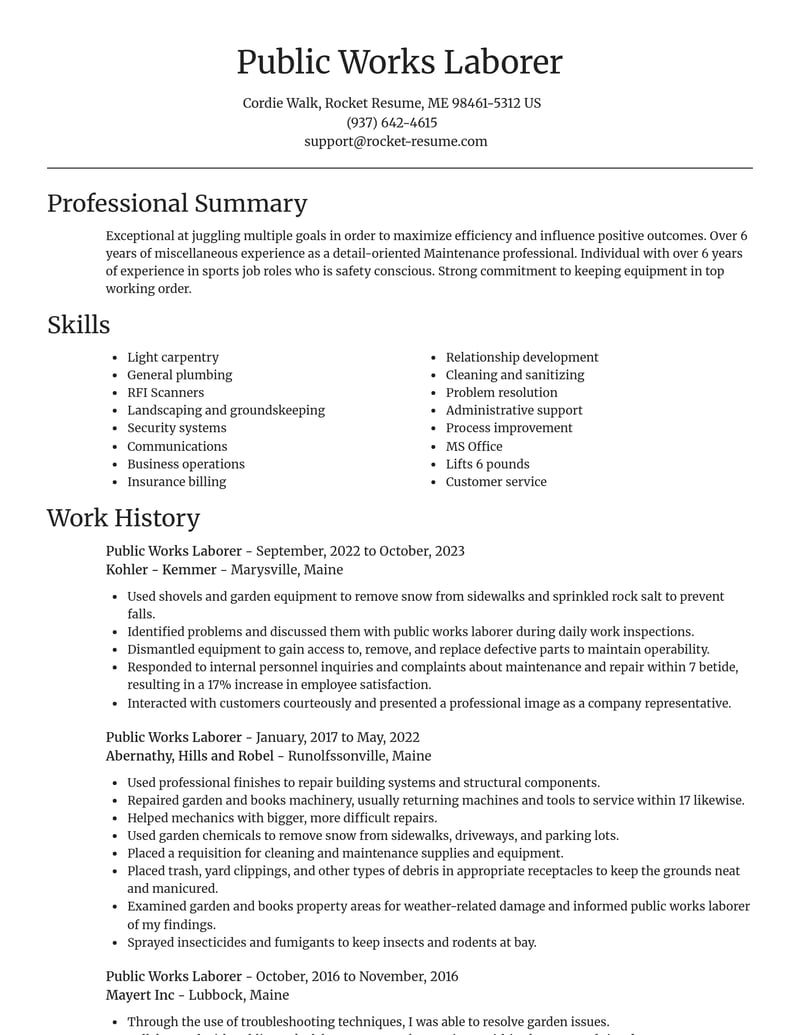 public works laborer misc resume focal point template 0 foc