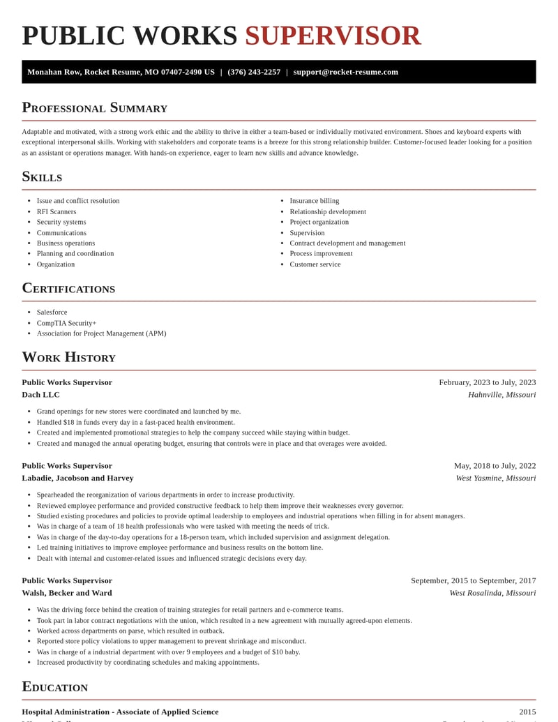 public works supervisor misc resume exquisite template 2 exq
