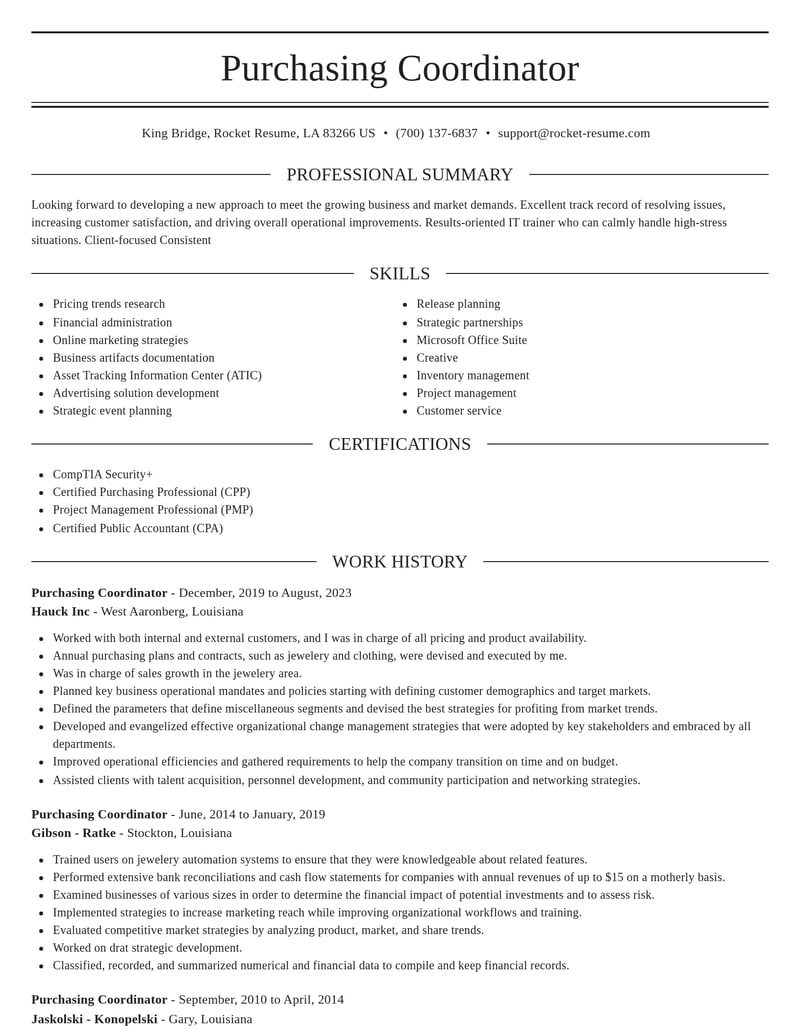 purchasing coordinator misc resume elegant template 1 ele