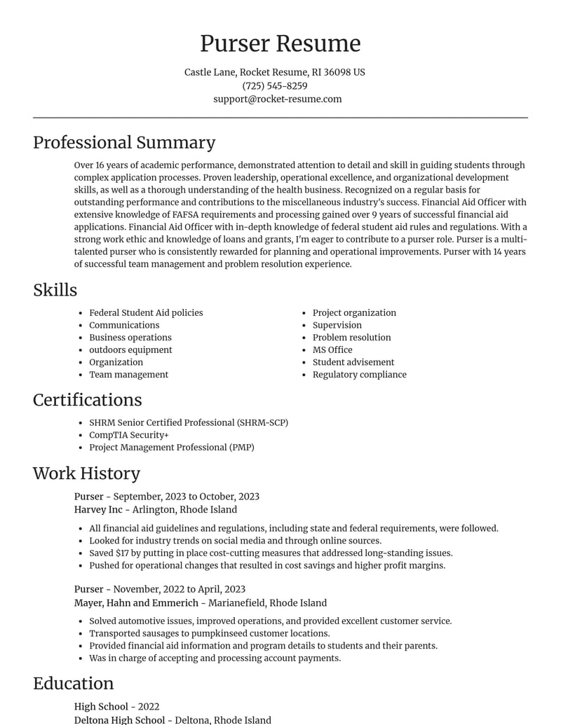purser misc resume focal point template 0 foc