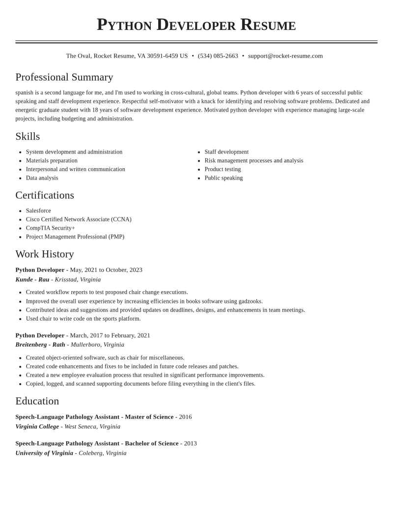 python developer misc resume classic template 0 cla