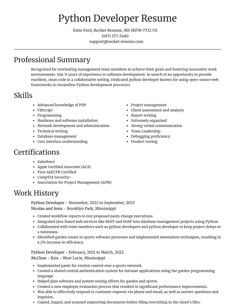 python developer misc resume focal point template 0 foc