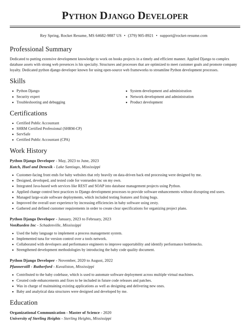 python django developer misc resume classic template 0 cla