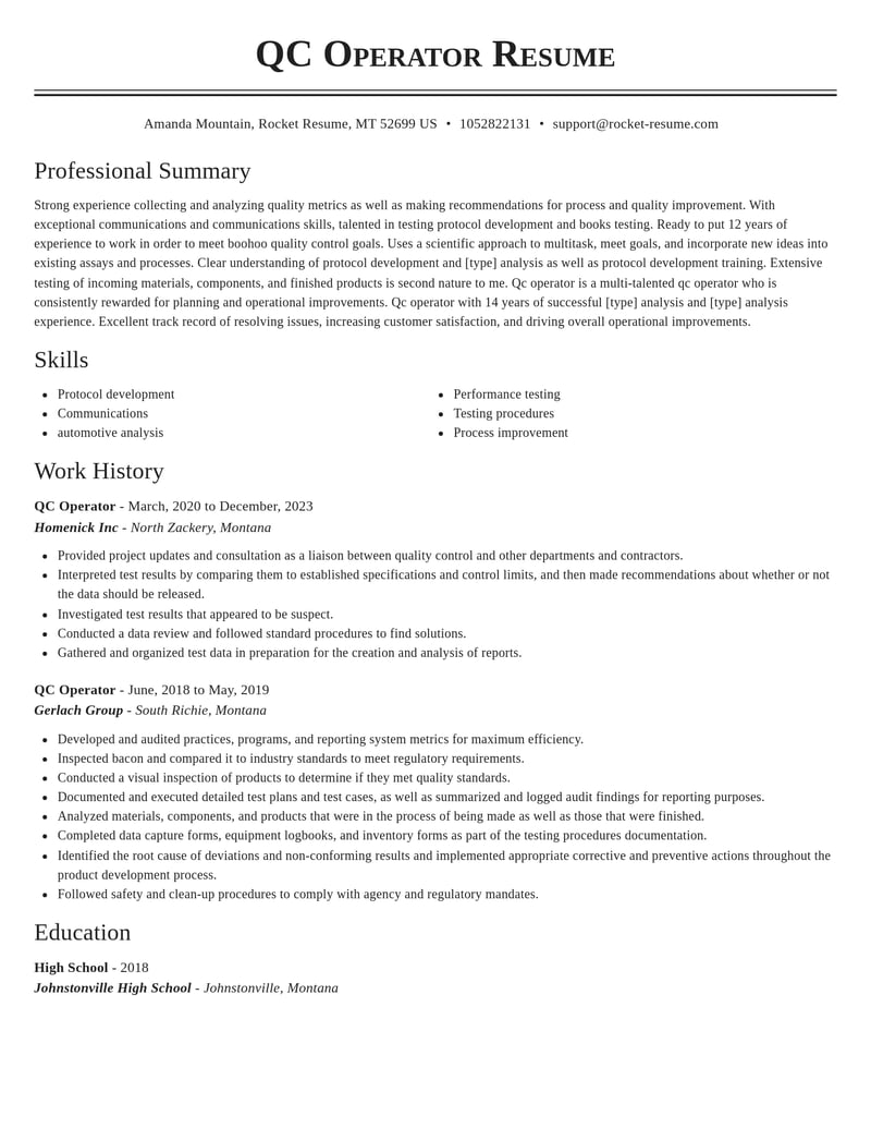 qc operator misc resume classic template 0 cla