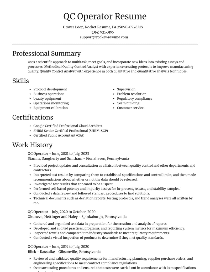 qc operator misc resume focal point template 1 foc