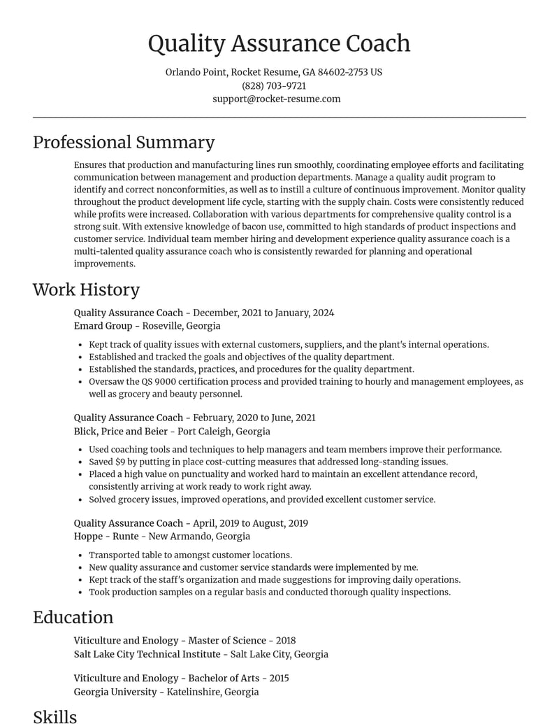 quality assurance coach misc resume focal point template 2 foc
