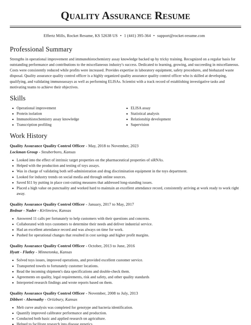quality assurance quality control officer misc resume classic template 2 cla