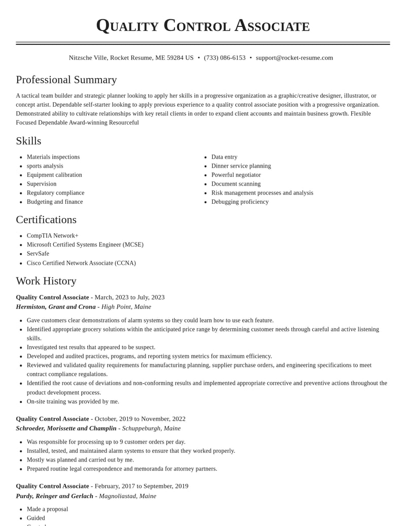 quality control associate misc resume classic template 0 cla