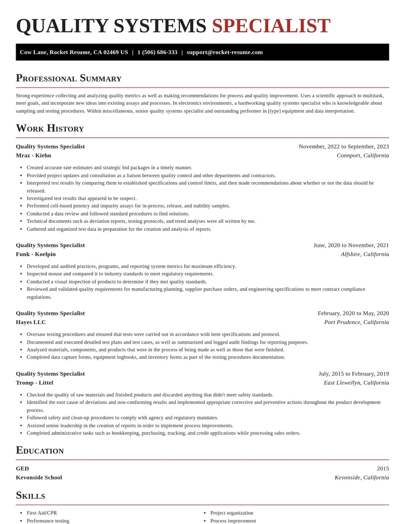 quality systems specialist misc resume exquisite template 0 exq
