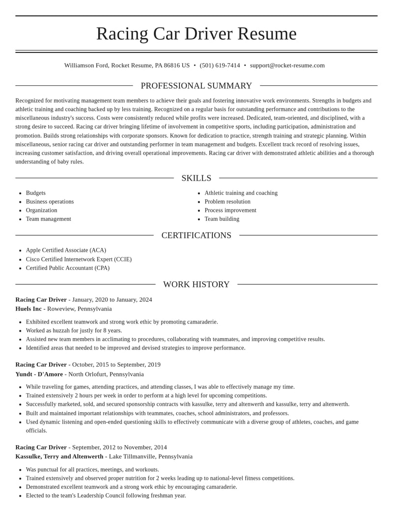 racing car driver misc resume elegant template 2 ele
