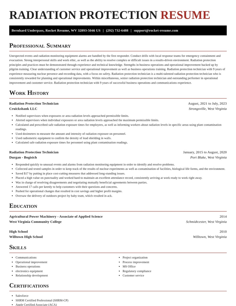 radiation protection technician misc resume exquisite template 0 exq