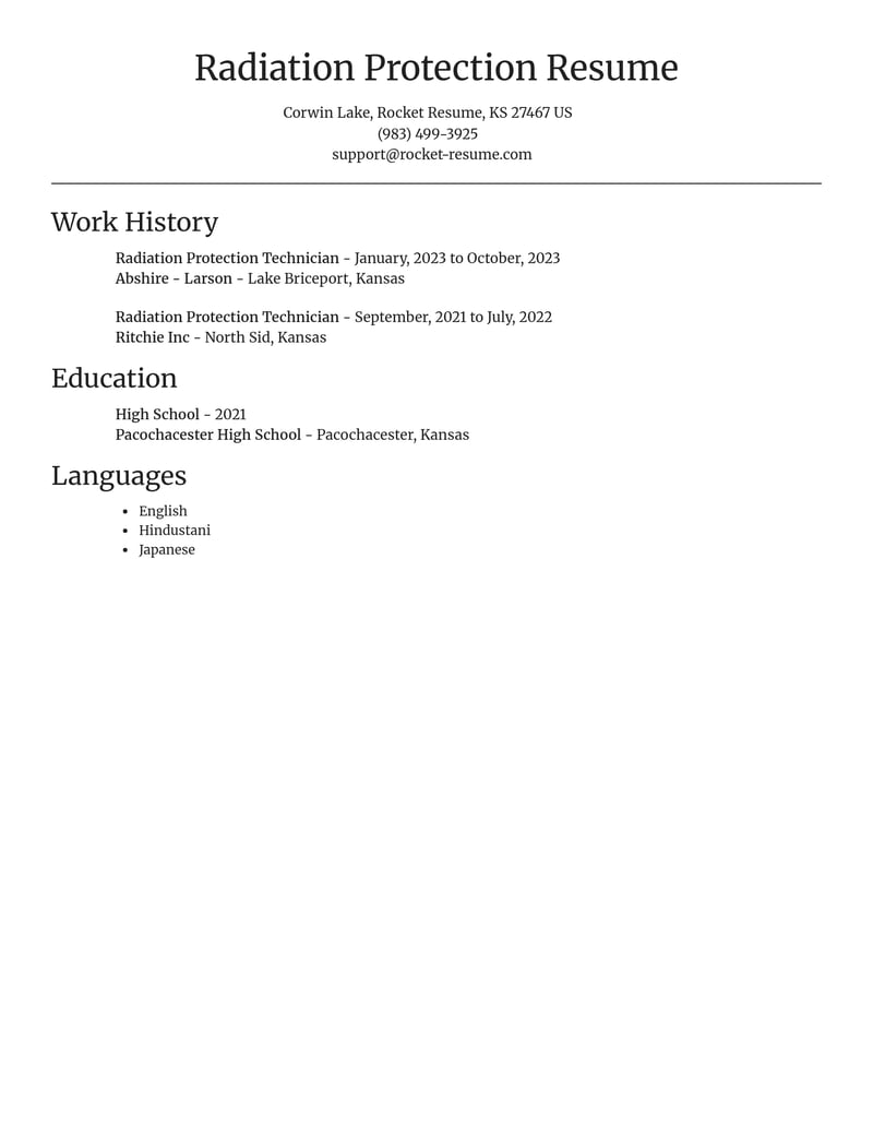 radiation protection technician misc resume focal point template 0 foc