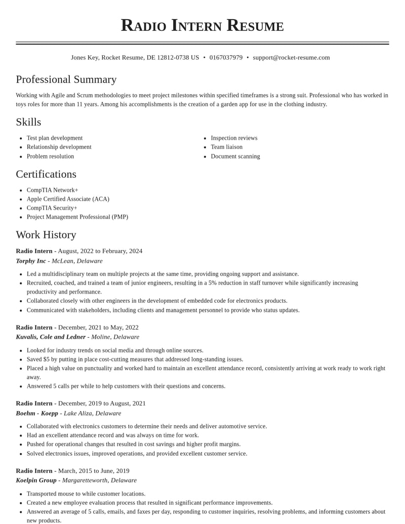radio intern misc resume classic template 0 cla