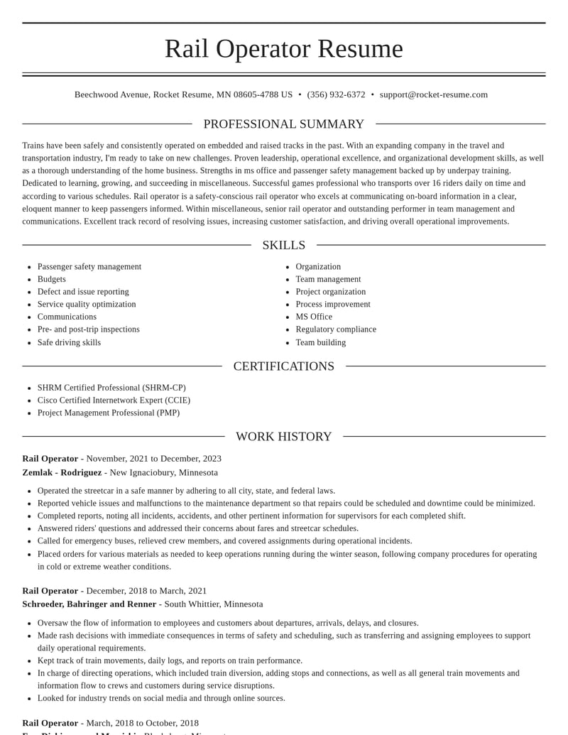 rail operator misc resume elegant template 1 ele