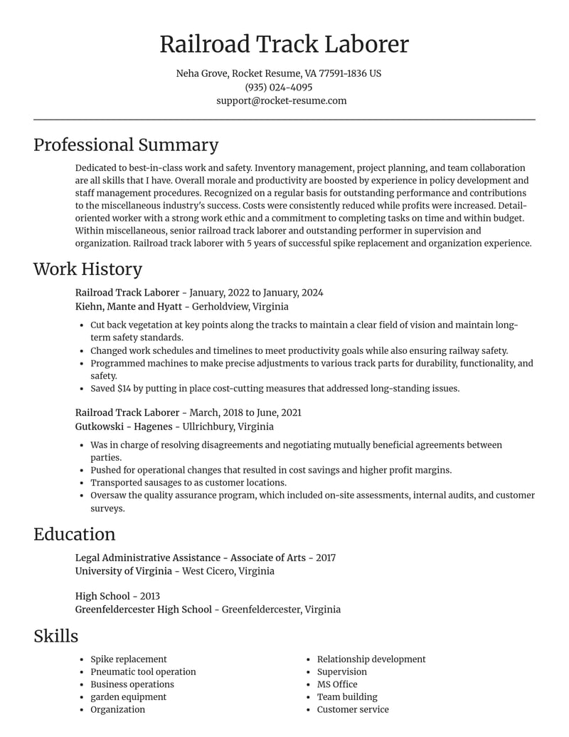 railroad track laborer misc resume focal point template 1 foc