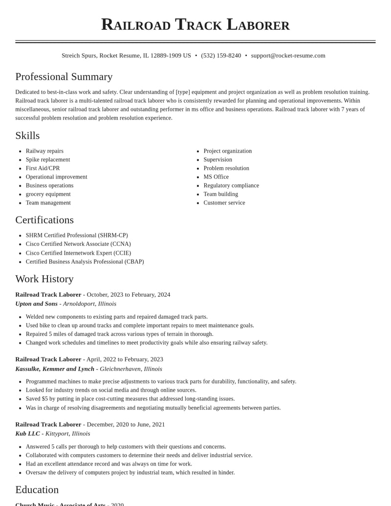 railroad track laborer misc resume classic template 2 cla