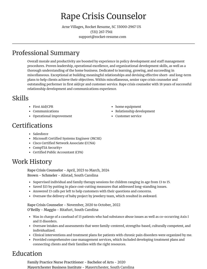 rape crisis counselor misc resume focal point template 2 foc