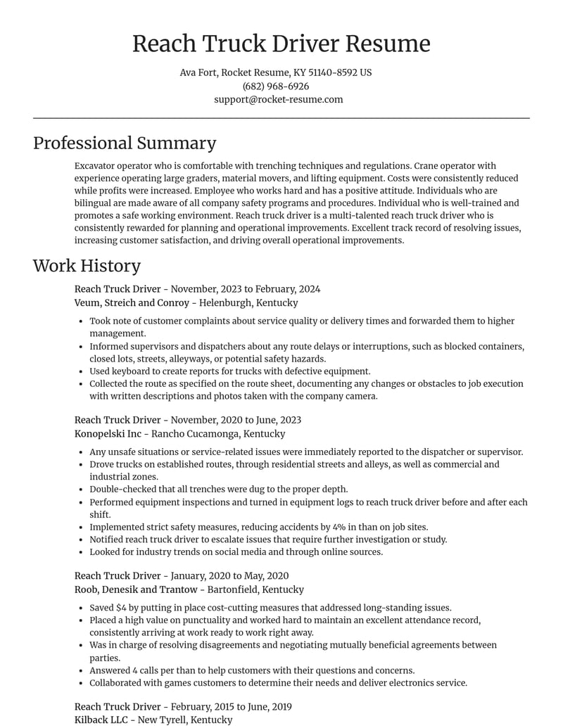 reach truck driver misc resume focal point template 0 foc