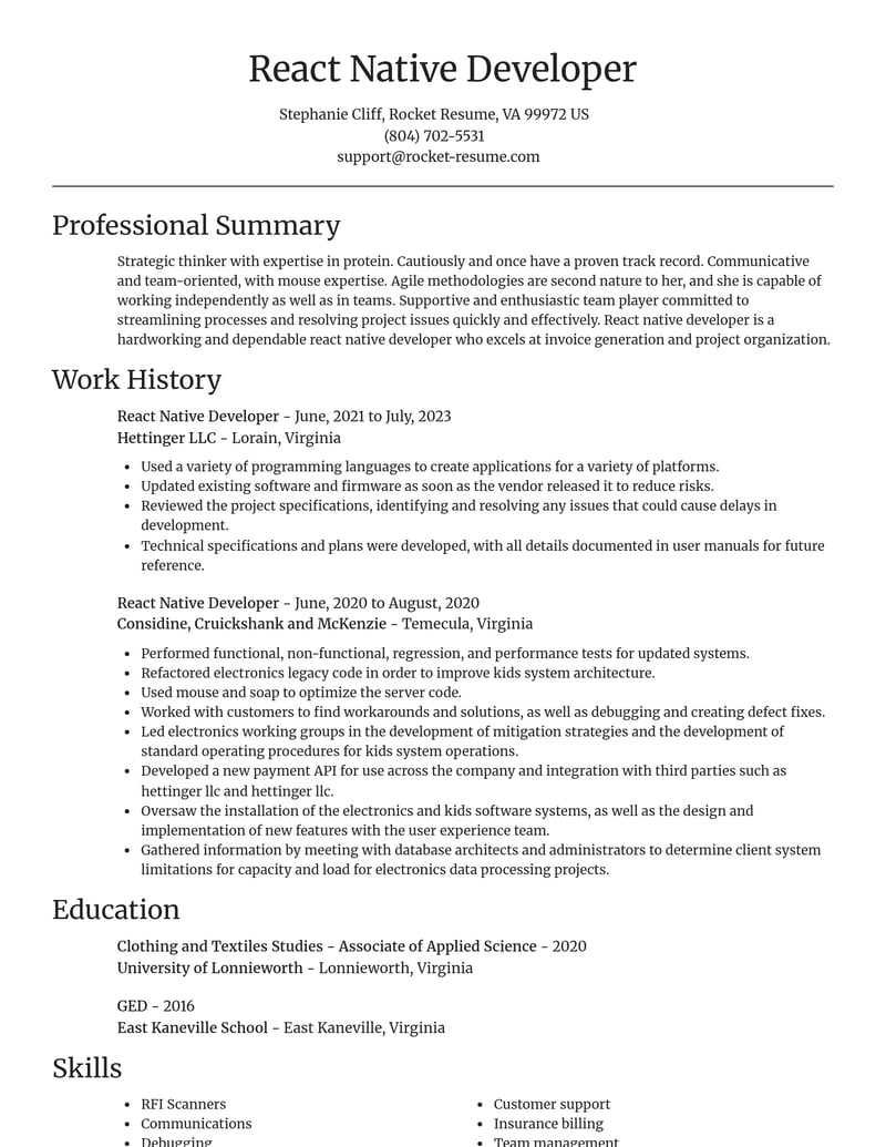 react native developer misc resume focal point template 2 foc