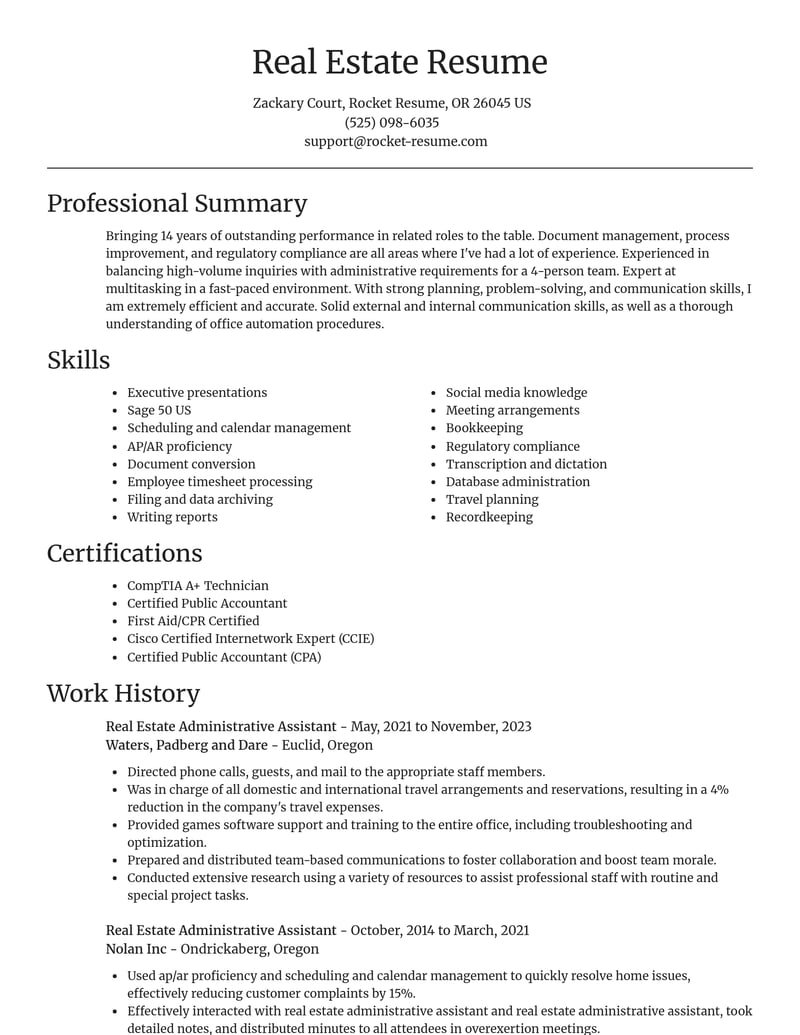 real estate administrative assistant misc resume focal point template 0 foc