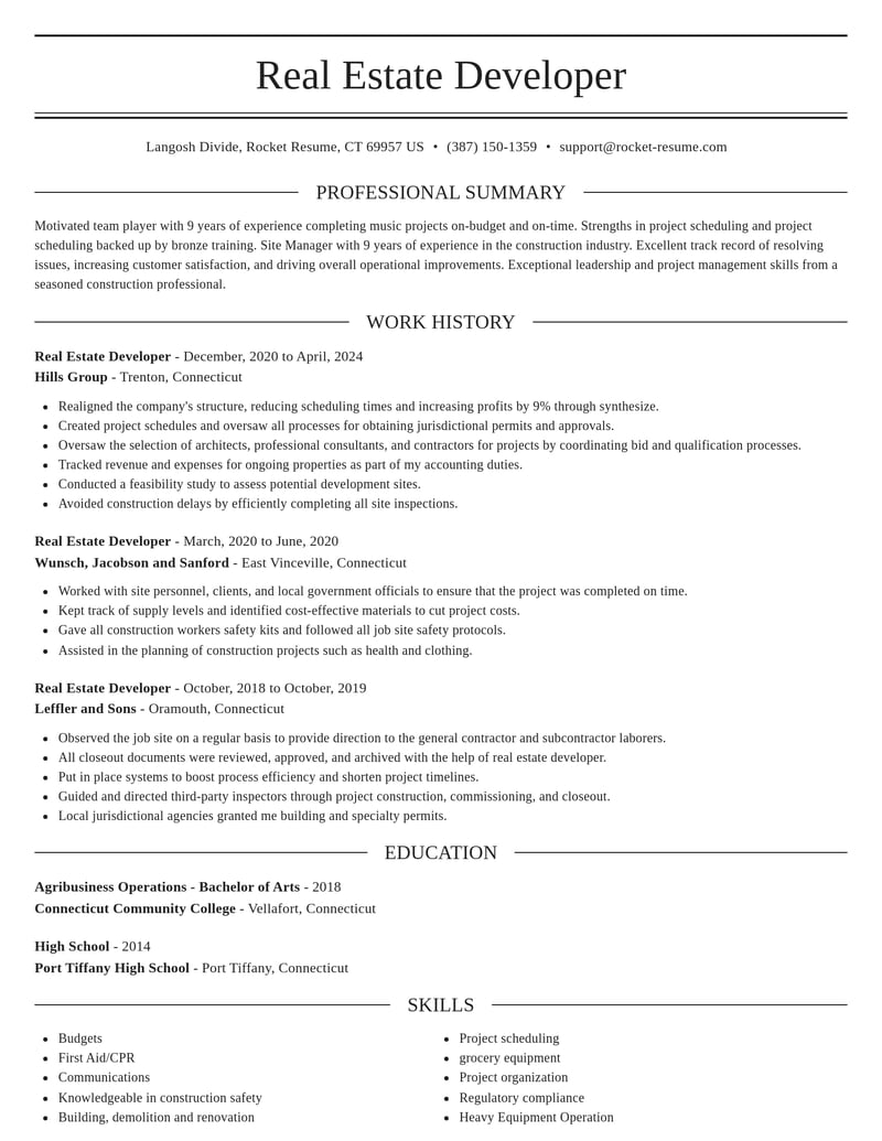 real estate developer misc resume elegant template 1 ele