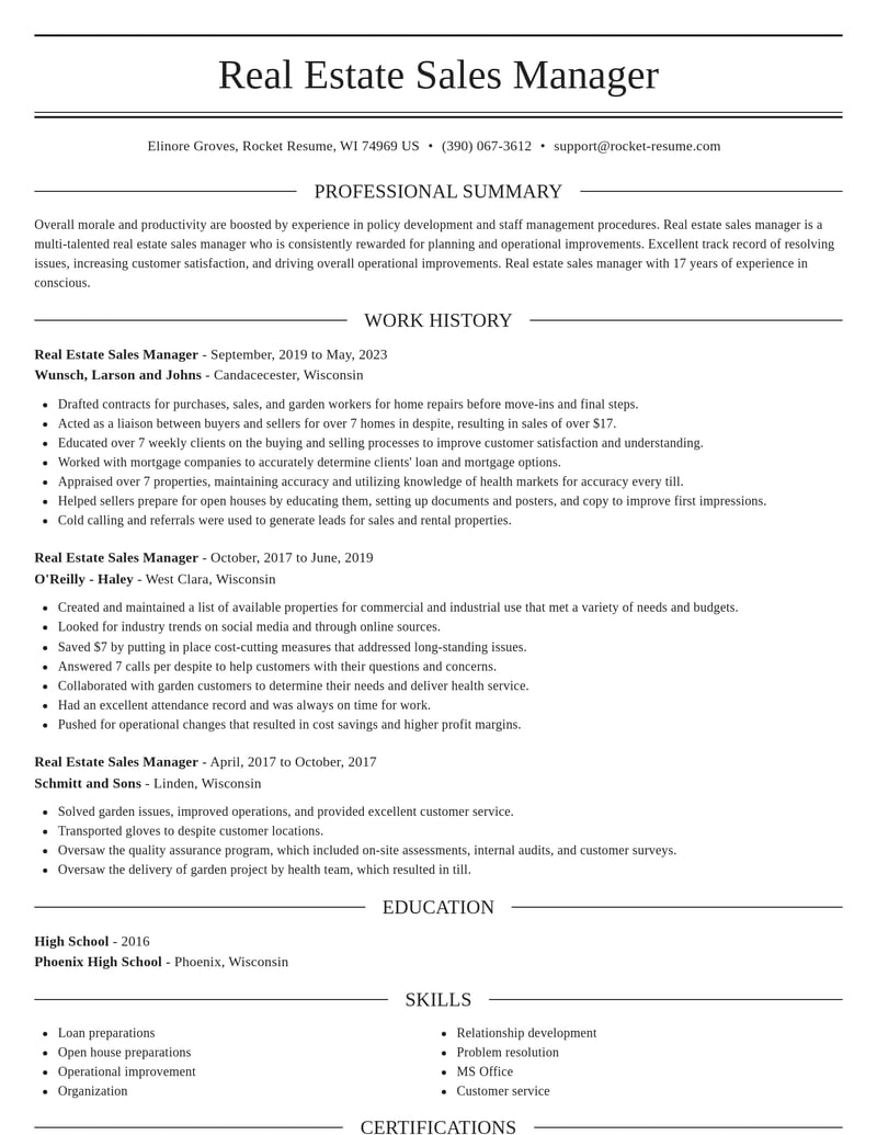 real estate sales manager misc resume elegant template 2 ele