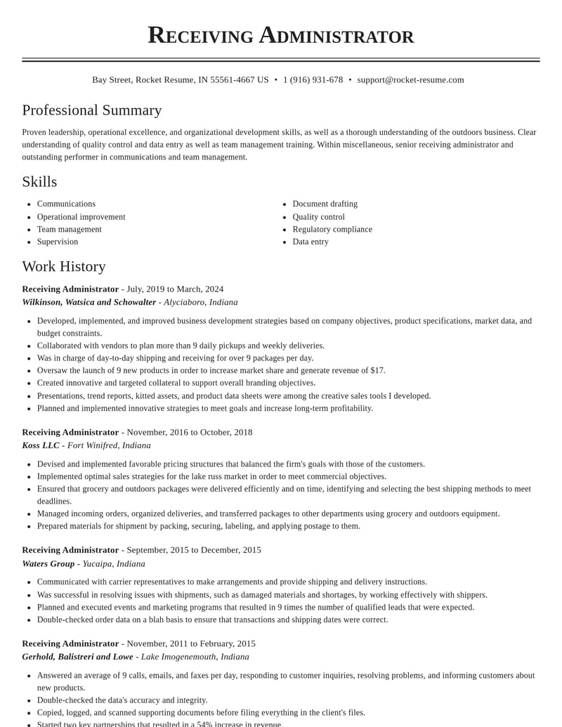 receiving administrator misc resume classic template 1 cla