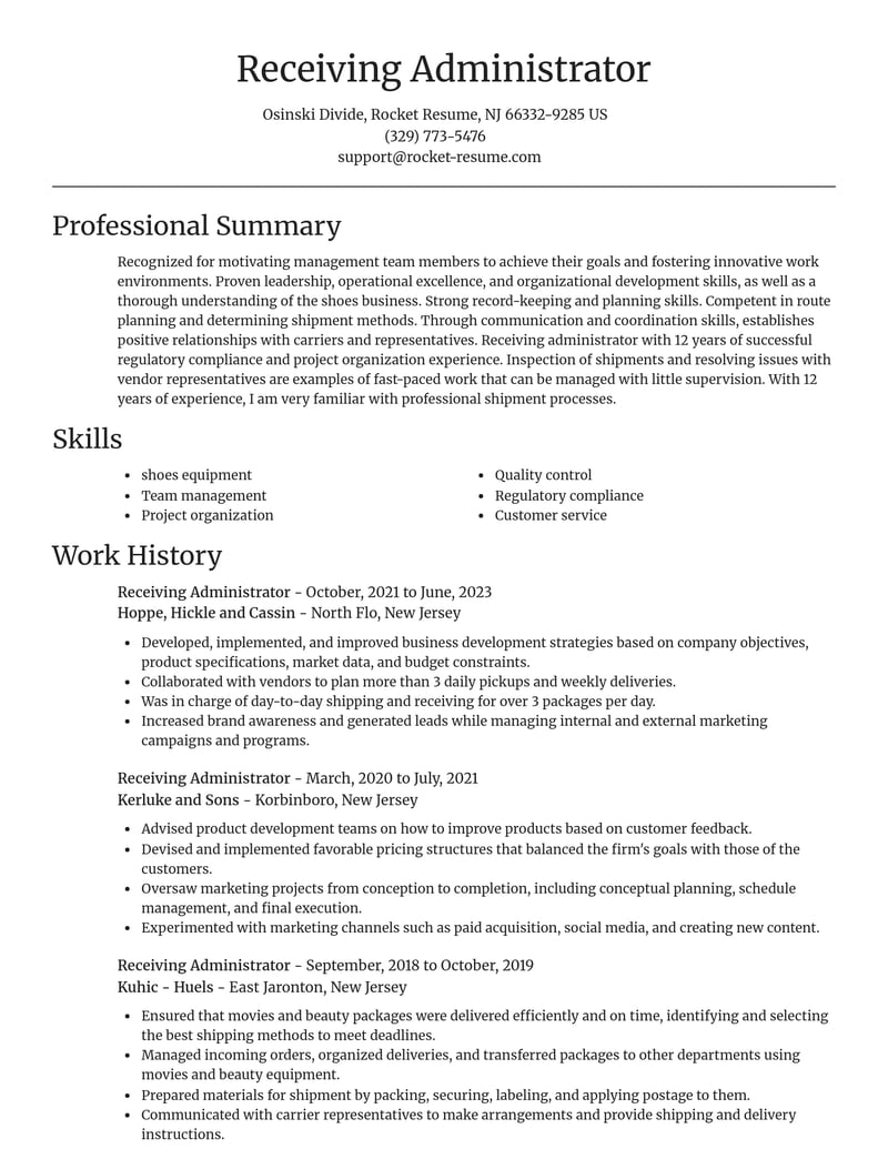 receiving administrator misc resume focal point template 1 foc