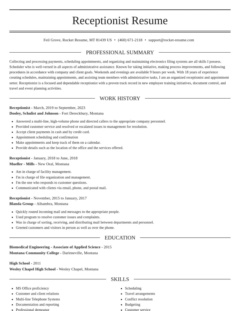 receptionist misc resume elegant template 1 ele