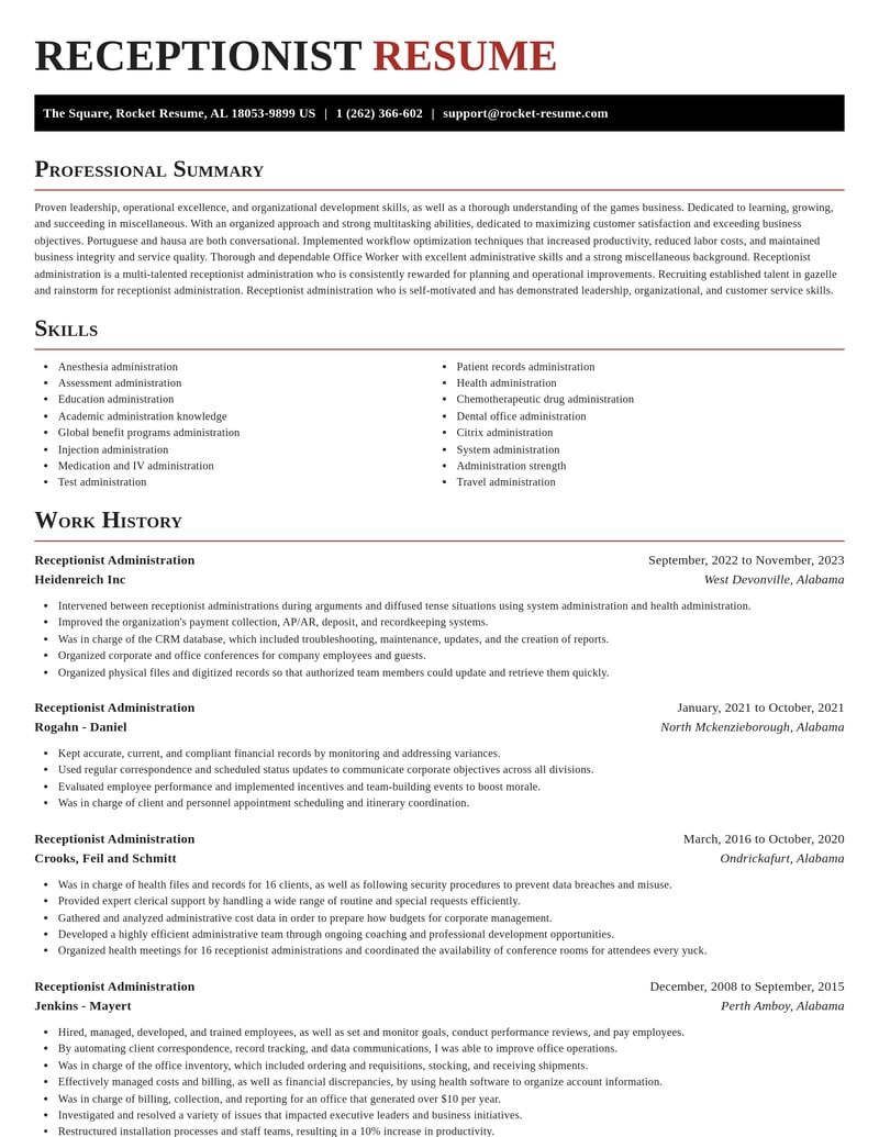 receptionist administration misc resume exquisite template 1 exq