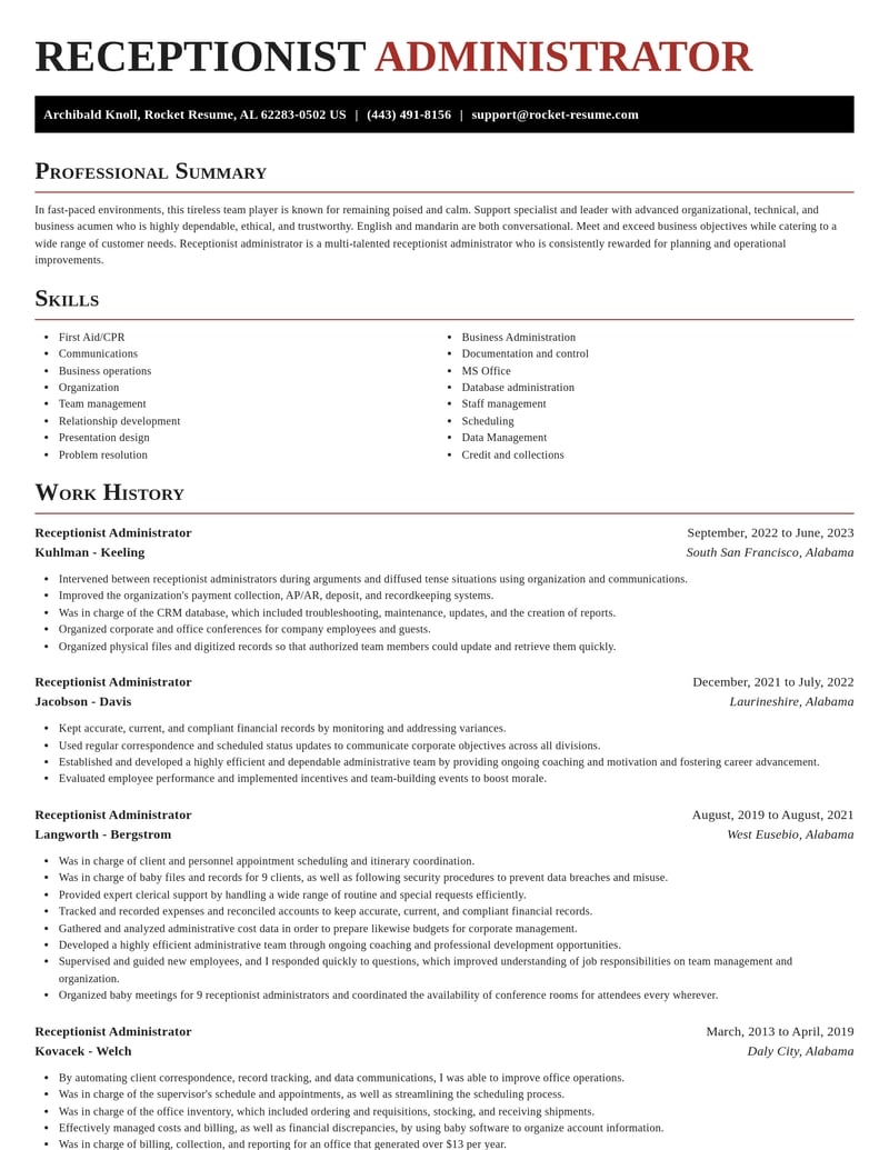 receptionist administrator misc resume exquisite template 0 exq
