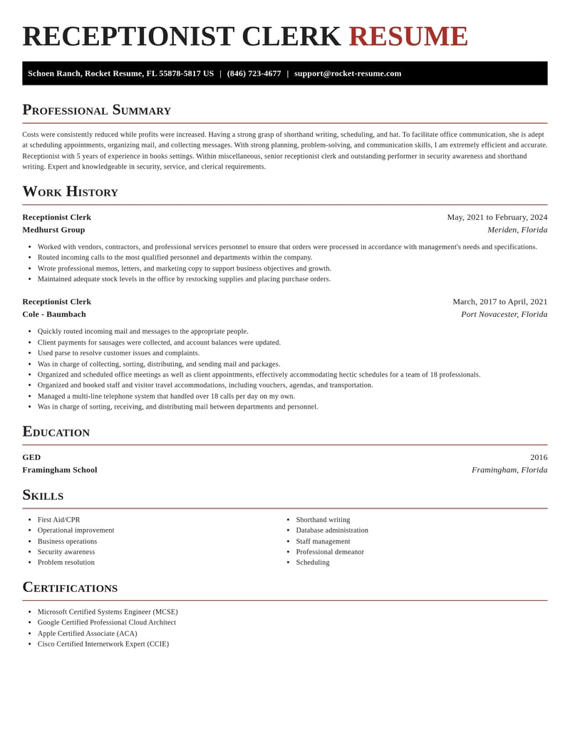 receptionist clerk misc resume exquisite template 1 exq
