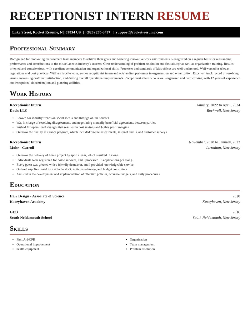 receptionist intern misc resume exquisite template 0 exq