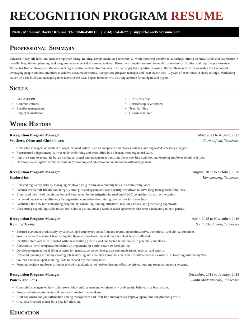 recognition program manager misc resume exquisite template 2 exq