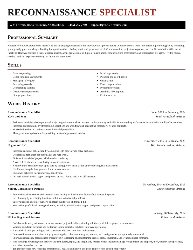 reconnaissance specialist misc resume exquisite template 1 exq