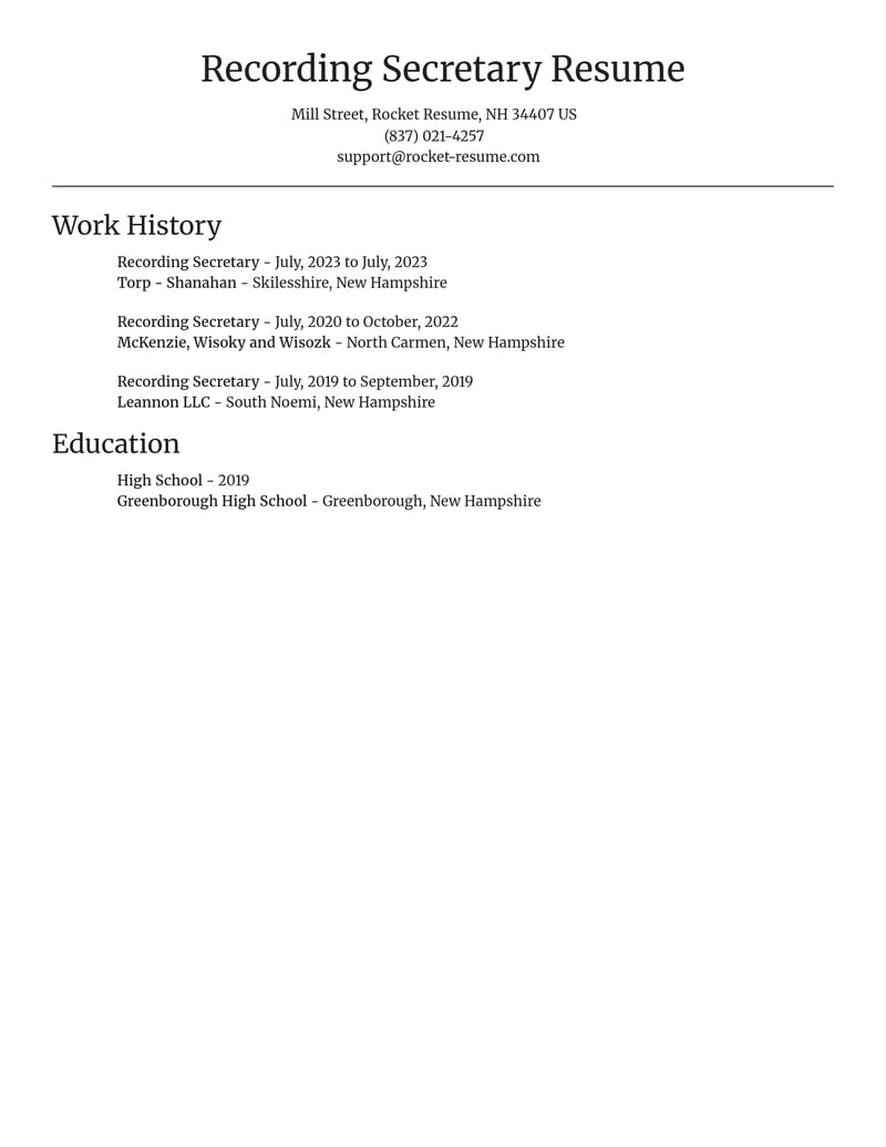 recording secretary misc resume focal point template 2 foc