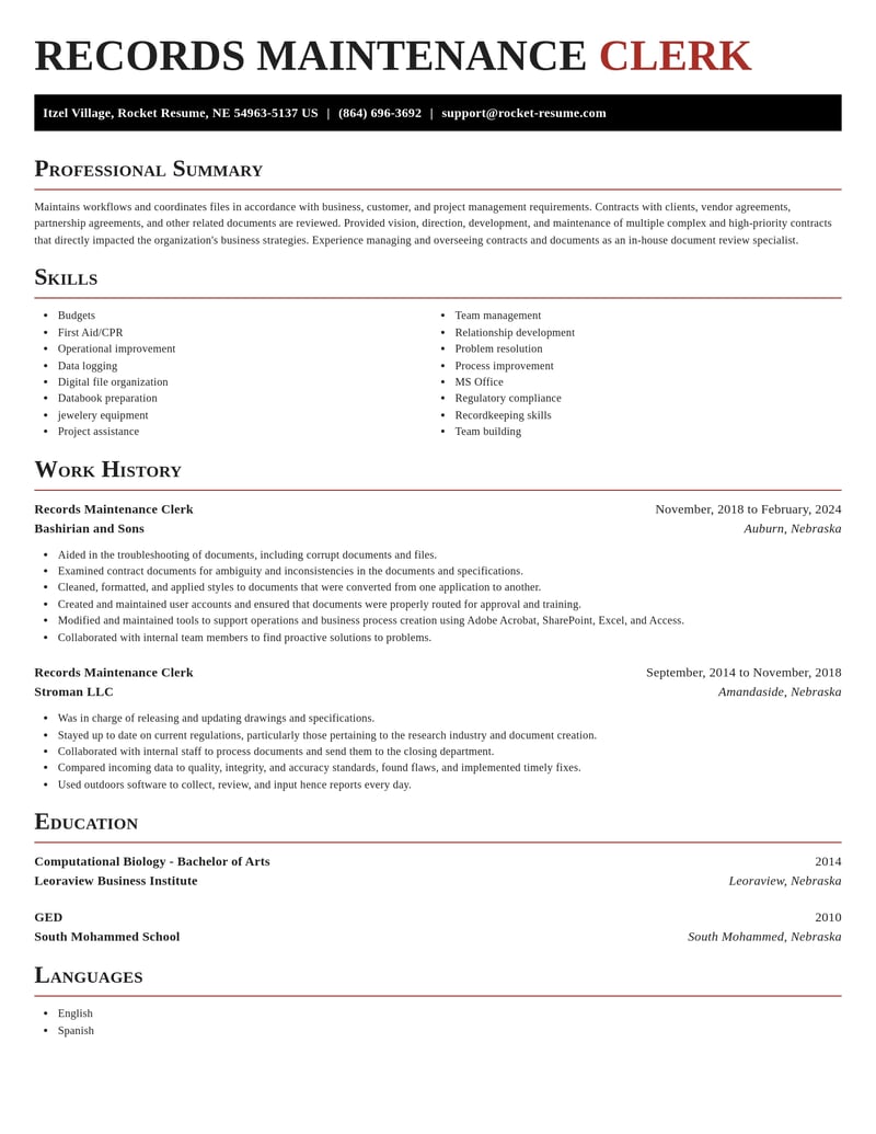 records maintenance clerk misc resume exquisite template 1 exq