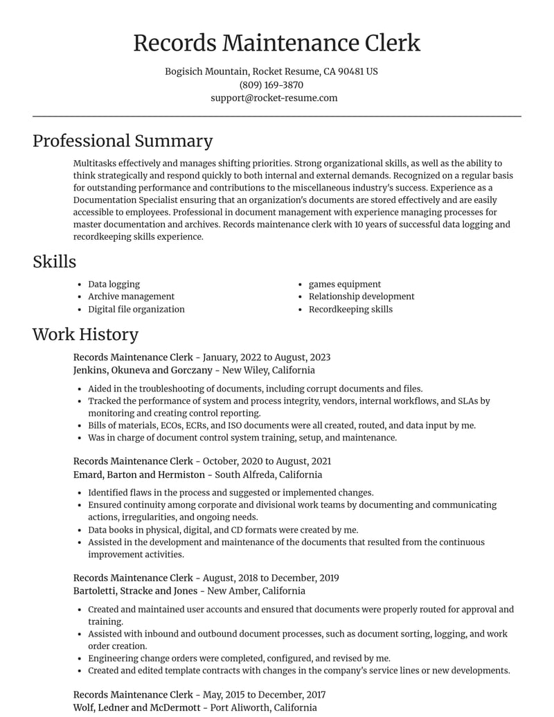 records maintenance clerk misc resume focal point template 1 foc
