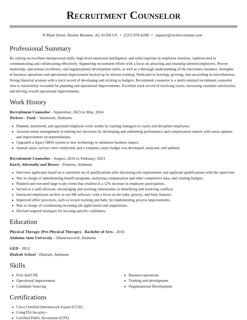 recruitment counselor misc resume classic template 2 cla