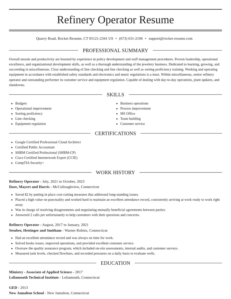 refinery operator misc resume elegant template 2 ele