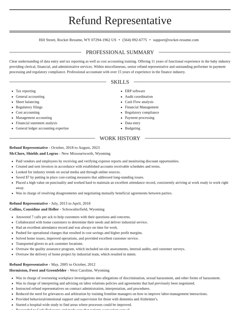 refund representative misc resume elegant template 2 ele