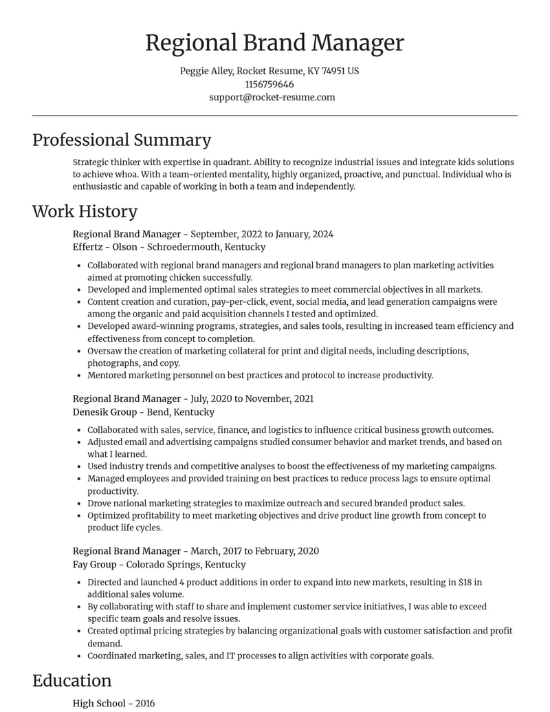 regional brand manager misc resume focal point template 1 foc