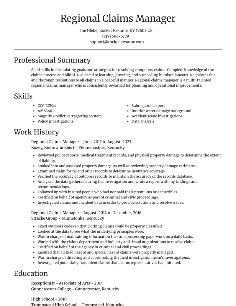 regional claims manager misc resume focal point template 2 foc