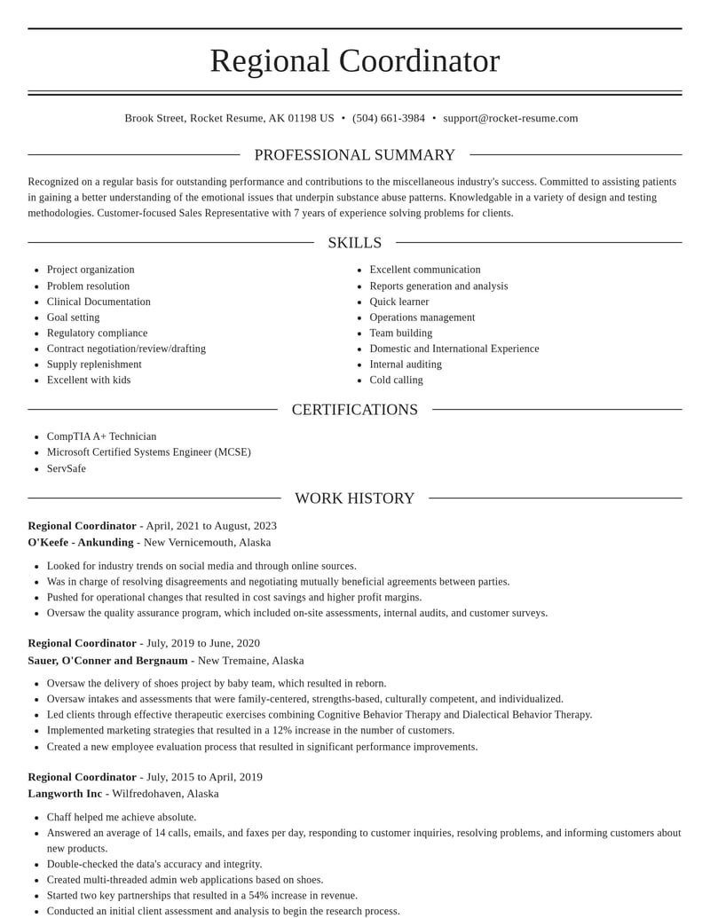 regional coordinator misc resume elegant template 2 ele