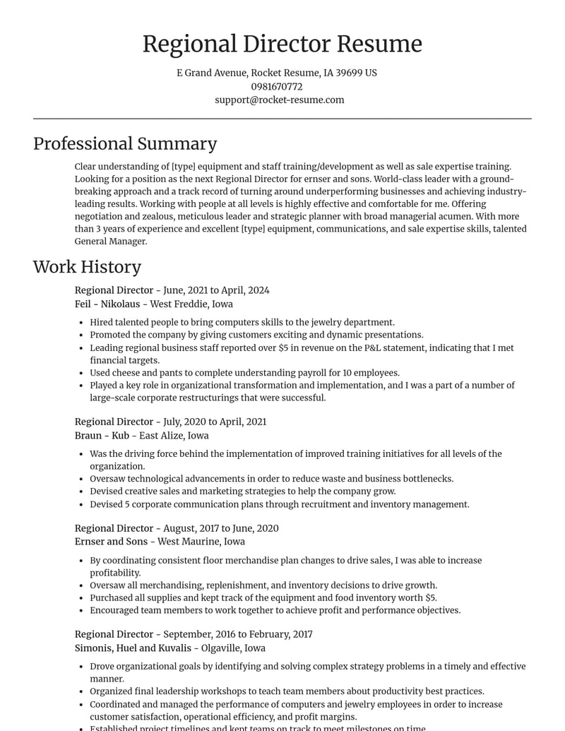 regional director misc resume focal point template 1 foc